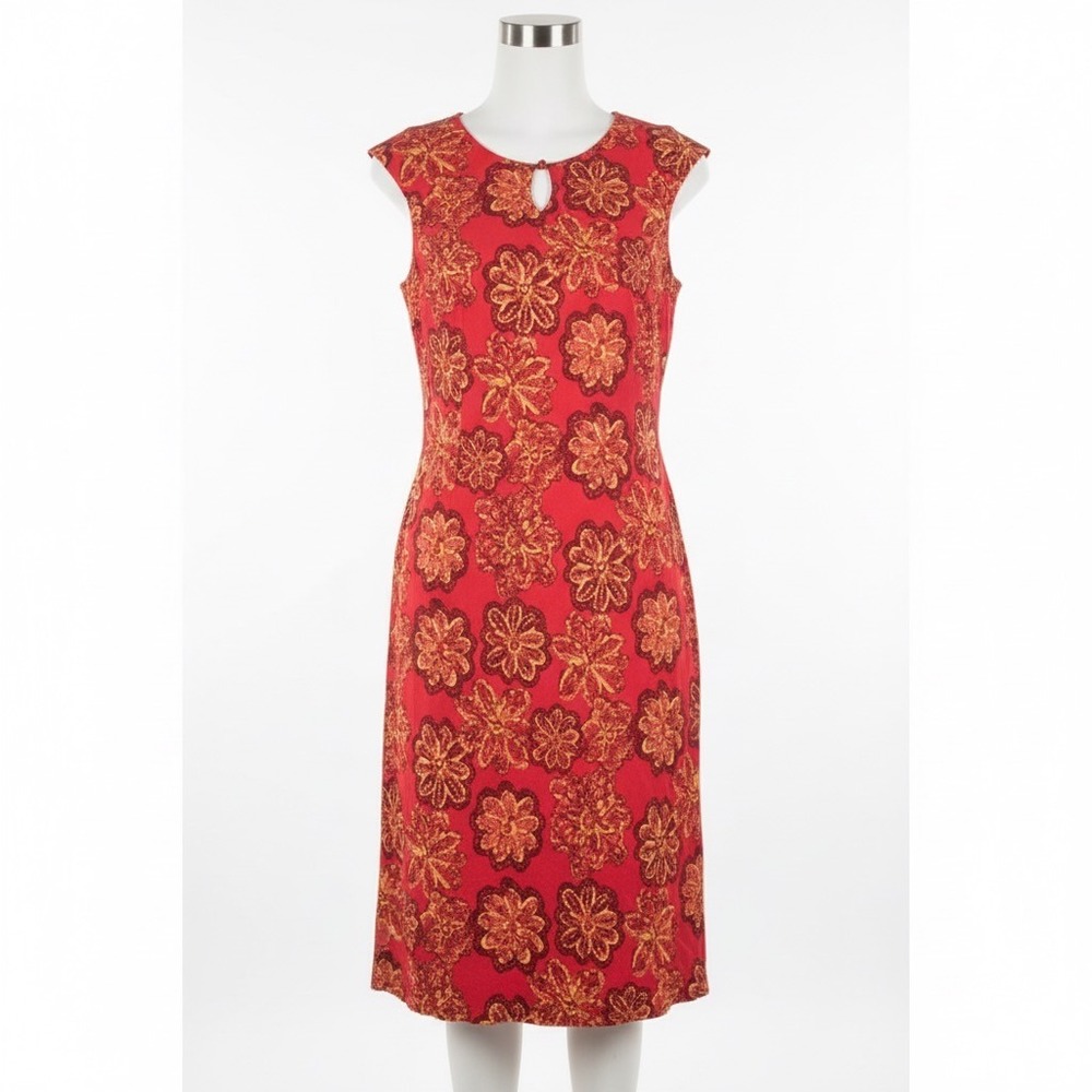 Ombre Dress Red Orange Floral Keyhole Sheath 12 Vibrant Summer Vintage 2000s Y2K